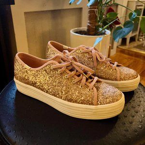 Keds x Kate Spade New York Triple Rose Gold Glitter Platform SZ 9.5